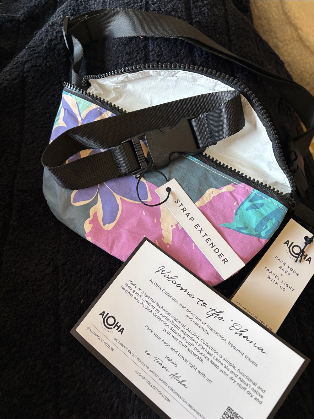 ALOHA Collection Purple Floral Packable Crossbody with Black Strap